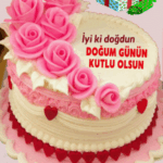pembe güller pasta doğum günü tebrik gif