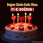 Kırmızı Kalpler pasta doğum günü gif